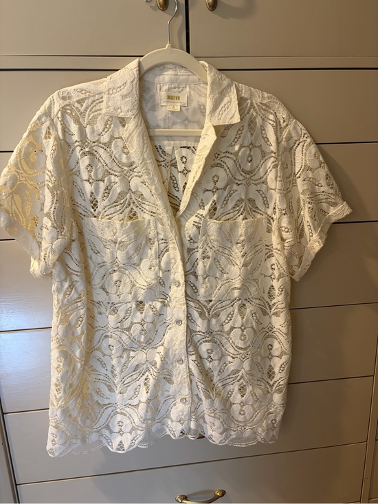 Maeve Tops - Anthropolgie Maeve Ivory Lace Short-Sleeve Button-Up Shirt